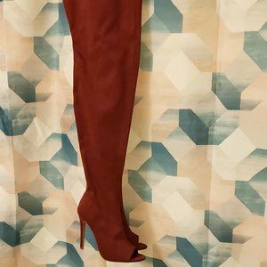 LADIES BOOT - SIZE 11  MICROFIBER RED/BURGANDY